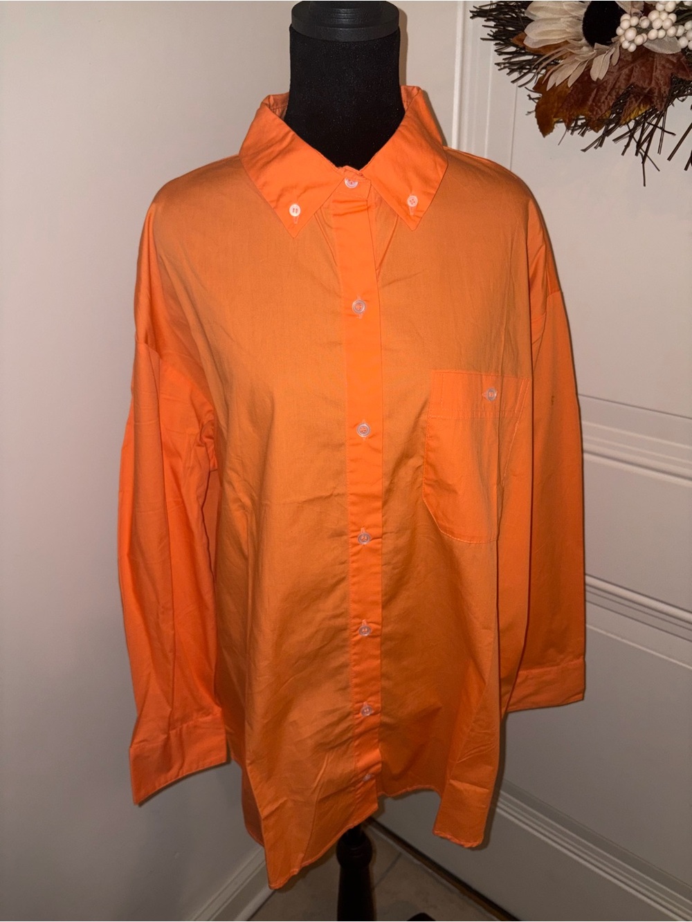 H&M Bright Orange Long-Sleeve Button-Down Shirt (oversized)